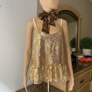 Gold sequined top peplum hem XL